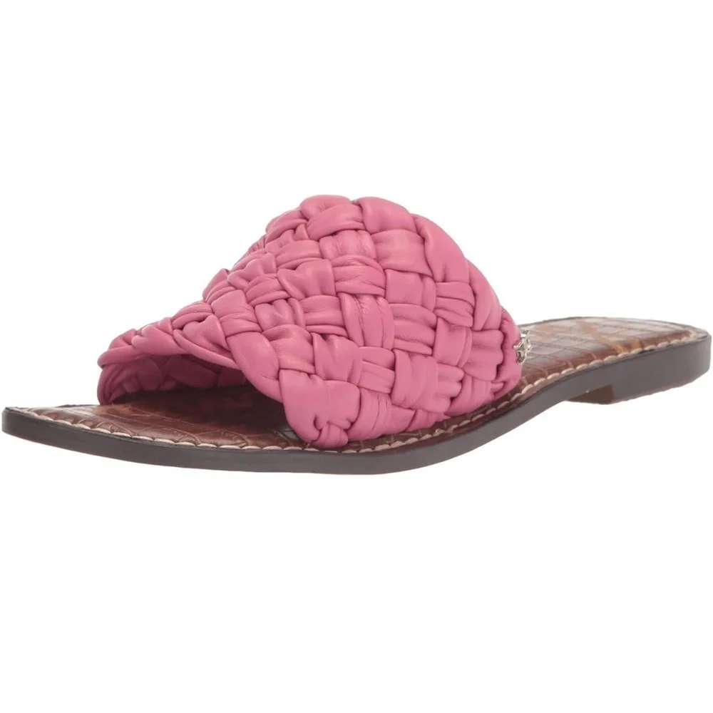 Sam Edelman Women's Griffin Flat Sandal  Pink Woven Slide Sandals